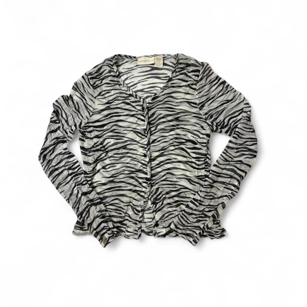 Vintage Y2K Christie & Jill Indie Sleaze Zebra Print Sheer Mesh Cardigan